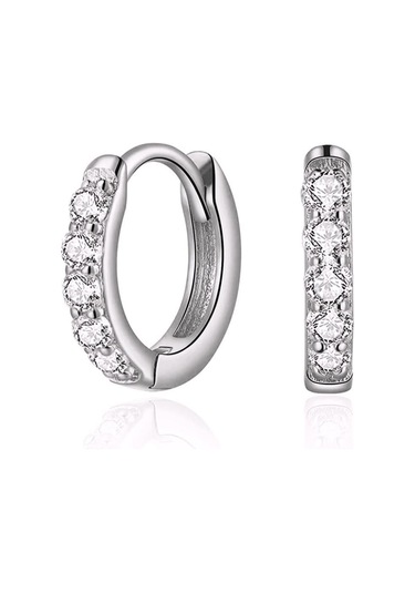 Çelik Taşlı Minik Halka Küpe Silver Renkli Gri