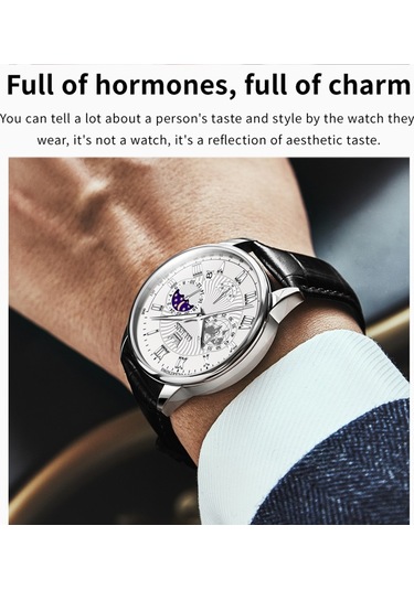 Olevs 2893 Erkekler Çok Fonksiyonlu İş Kuvars Saati Siyah + Beyaz