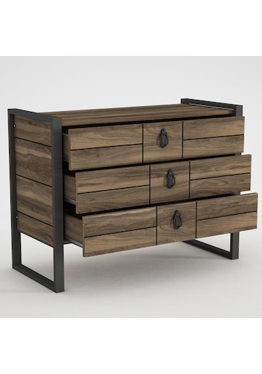 Dekorister Exclusive Lost Metal 3 Çekmeceli Şifonyer Ceviz Dekorister Exclusive Lost Metal 3 Çekmeceli Şifonyer Ceviz