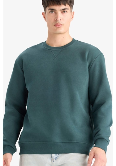 Defacto Regular Fit Bisiklet Yaka Basic Düz Kalın Sweatshirt T3777az25augn536 Yeşil