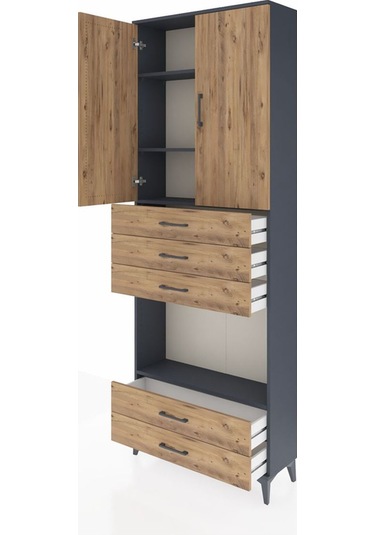 Arges Dolap 4 Raflı 5 Çekmeceli 2 Kapaklı 88x30x243 Antrasit-çam Antrasit