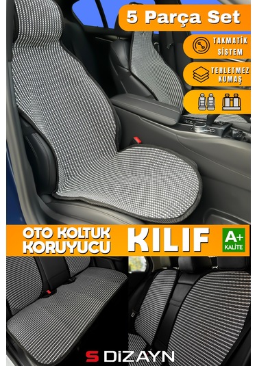 S-dizayn Oto Koltuk Koruyucu Kılıf Set Çizgili Füme Beyaz Universal 2+3 Parça Ön Arka