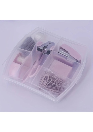 Gateesat Pembe 8 Parça Mini Ofis Seti - Bant Dispanseri Delgeç Zımba Çıkarıcı Makas Kalemlik Diğer