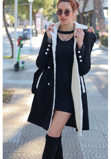 Barbora Kışlık Günlük Kaşe Kadın Kaban Bt306siyah10 001