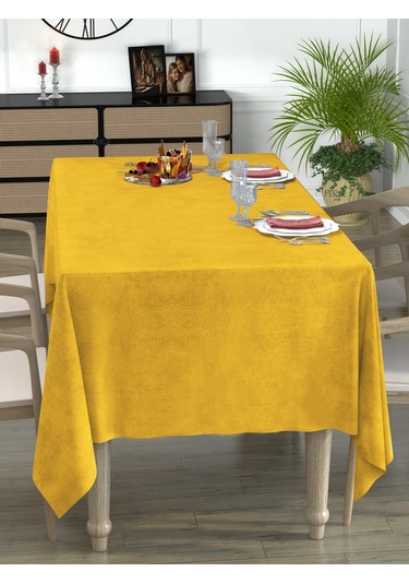 Daily Series Kadife Dokulu Güneş Sarısı Rengi Masa Örtüsü Güneş Sarısı