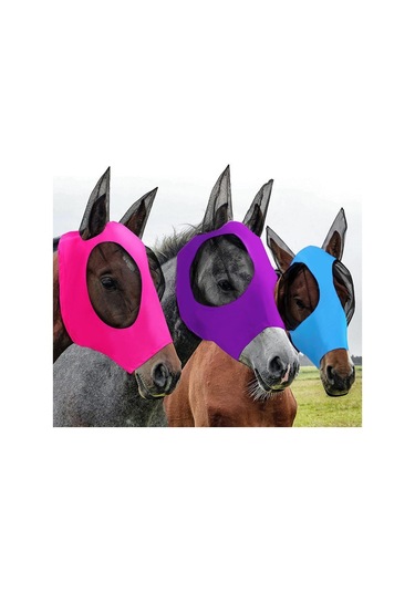 Mavi 1 Adet At Maskesi Sivrisinek Sineği Nefes Streç Dayanıklı Elastik Binicilik Malzemeleri Sürüş Donanımları