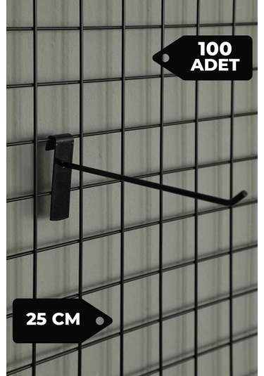 25 Cm 100 Adet Siyah Tel Pano Kancası Raf Askısı Siyah