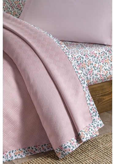 Özdilek Sarmaşık Tek Kişilik Jakar Biyeli Pike Takımı Pudra