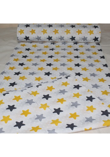 Pamuklu Nevresimlik Kumaş 100 240 Cm Sarı Yıldız Desenli Metrelik Çarşaf Yastık Ev Tekstil Kumaşı Sarı