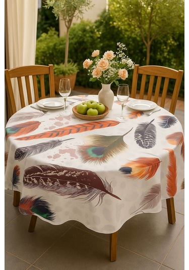 Yuvarlak Tüy Desenli Duck Kumaş Masa Örtüsü 150x150 Cm Çok Renkli