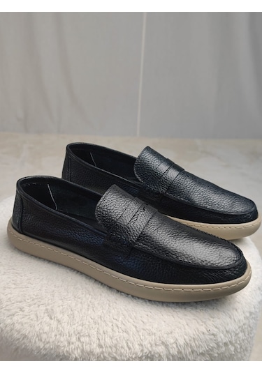 Muggo Harnaz Bağcıksız Hakiki Deri Erkek Günlük Casual Ayakkabı Siyah