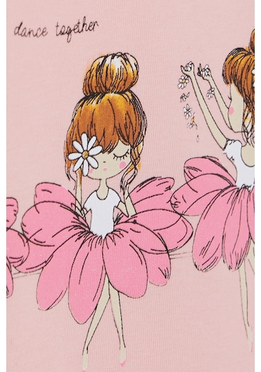 Breeze Kız Bebek Uzun Kollu Tişört Danscı Kız Baskılı Güpürlü 9 Ay-3 Yaş, Pudra-pudra Pudra