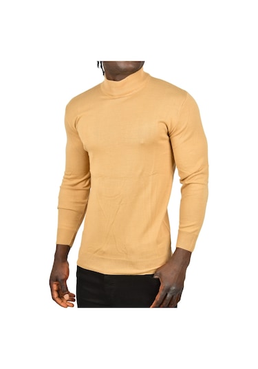 Deepsea Erkek Camel Yarım Balıkçı Yaka Tüylenmeyen İnce Triko Kazak 2505502 Camel