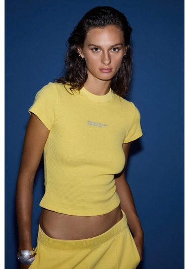 Lıora  Kadın 2'li Set Comfort Fit Desenli Dokulu Kumaş Lastikli Paça Hardal Eşofman Takımı