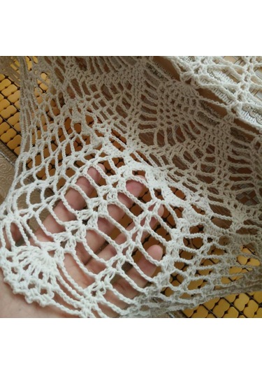 Pamuk Yuvarlak Ayçiçeği Beyaz El Yapımı Krokodil Dantel Masa Örtüsü Peçete Beyaz