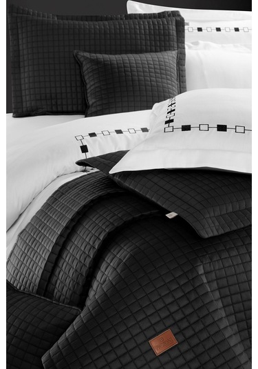 Elegante %100 Pamuk Saten Yatak Örtüsü Seti Antrasit Bej