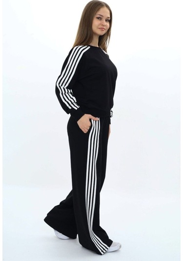 Kız Çocuk %100 Pamuk Uzun Kol Oversize Alt&üst Eşofman Takımı-eşt-0027 Siyah