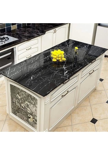 Mermer Desenli Masa Tezgah Mutfak Su Geçirmez Yapışkanlı Folyo Sticker Siyah 5x0,6m Diğer