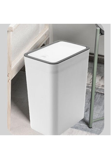 Ev Çöp Kutuları Kapalı Büyük Kapasiteli Kokusuz Pres Üstlü Plastik Çöp Kutusu Ev İçin Beyaz