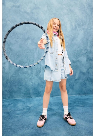 Defacto Kız Çocuk Pamuklu Jean Şort Etek E5358a825aunm39 Mavi