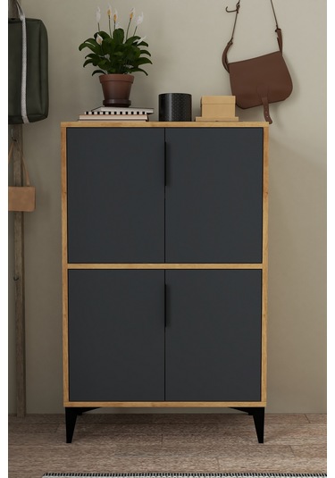 1403 Ada Ayakkabılık 4 Raflı 4 Kapaklı Çok Amaçlı Dolap Kiler Safir Antrasit Antrasit - Safir
