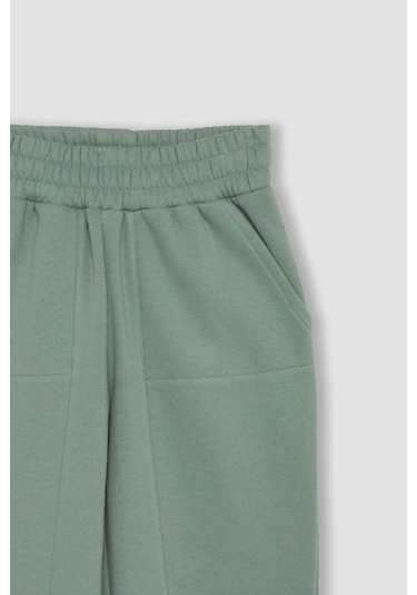 DeFacto Kız Çocuk Beli Paçası Lastikli Cepli Basic Düz Kalın Jogger Eşofman Altı D3840A824WNGN1129 Yeşil