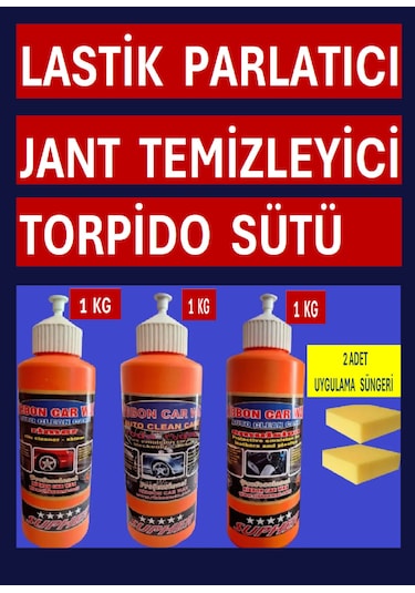 4 Lü Set Jant Temizleyici - Lastik Parlatıcı - Torpido Sütü - 2 Adet Sünger