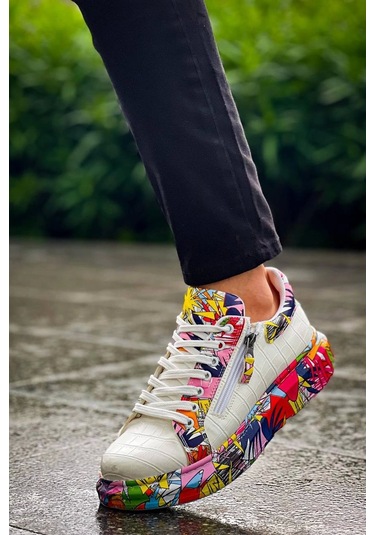 Bağcıklı Crocodile Beyaz Kırmızı Günlük Erkek Ayakkabısı Beyaz2 Beyaz