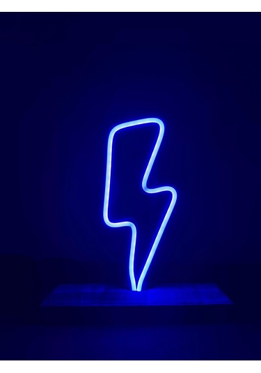 Şimşek Figürlü Mavi Neon Gece Lambası Çok Renkli