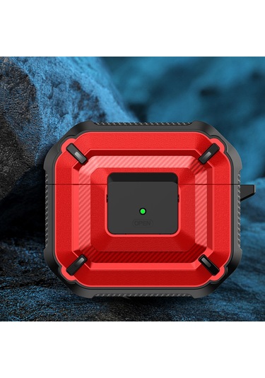 Airpods Uyumlu 3 İçin Anahtar Ve Kanca İle Elmas Doku Kulaklık Koruyucu Kılıf Kırmızı + Siyah Kırmızı