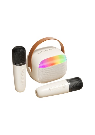 Ranyeek K30 Beyaz Bluetooth Hoparlör: Dış Mekan Taşınabilir, Renkli Işık, 2 Mikrofonlu Karaoke Sistemi, 6w Ses Gücü, Usb Şarj