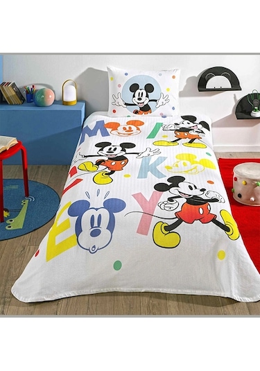 Taç Lisanslı Pike Takımı Mickey Mouse Happy Tek Kişilik