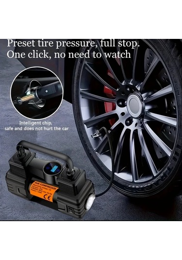 Xuweiwei Portable Air Compressor Pump Orange Hands 12v Araç Tekerlek Basınç Ölçer Led Işık Bisiklet Motor