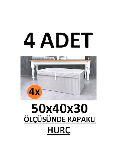 4 Adet Kapaklı Kutu Hurç Maxi Boy 50*40*30* Çok Amaçlı Kutu Hurç Gri