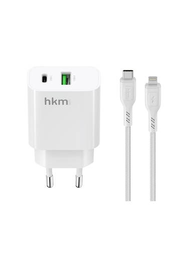 Bolt Duo 20W Usb-A Ve Type-C Çift Portlu Hızlı Şarj Aleti Lightning Kablo Ve Adaptör Seti Beyaz