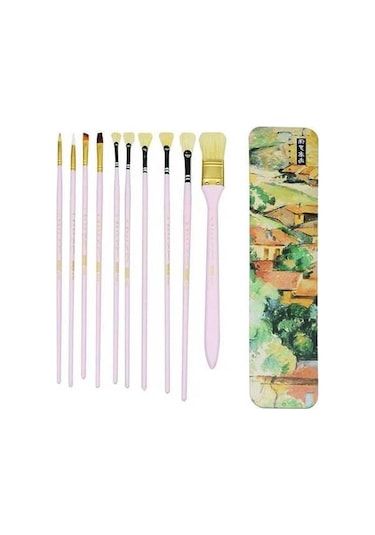 Willowhaven 10 Adet/takım Sanat Fırçası, Domuz Kıl Balık Kuyruğu Guaj, Demir Kutu Pembe Çubuk