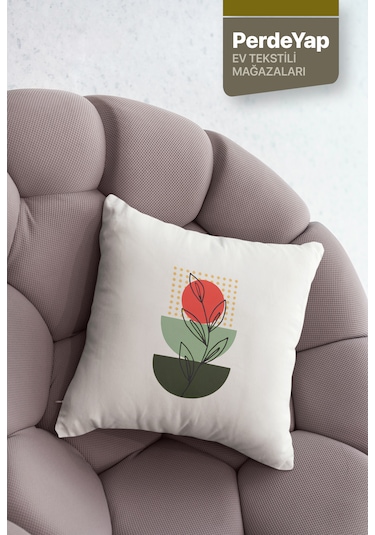 İnce Yaprak Çiçekler Ve Güneşin Uyumu Desenli 4lü Kırlent Kılıfı