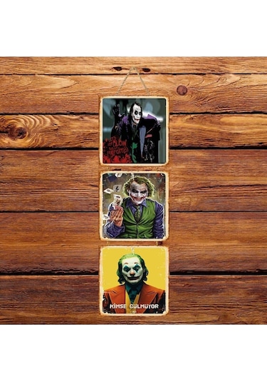 Joker Kimse Gülmüyor Üçlü Retro Ahşap Poster -