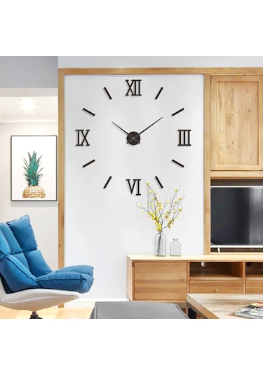 Moveevo Küçük Siyah Akrilik Duvar Saati - Dıy 3d Dekoratif, Sessiz Çalışma, Delik Açmaya Gerek Yok, 40 Cm Çok Renki