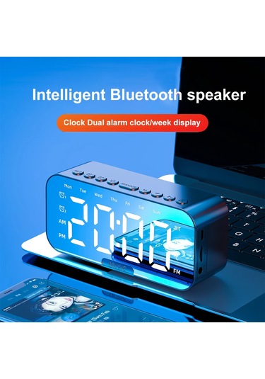 Geeroyoo Beyaz Taşınabilir Bluetooth Hoparlör - Dijital Saat, Fm Radyo, Tf Kart Desteği, Usb Şarjlı Ev Ve Dışarı Kullanımı