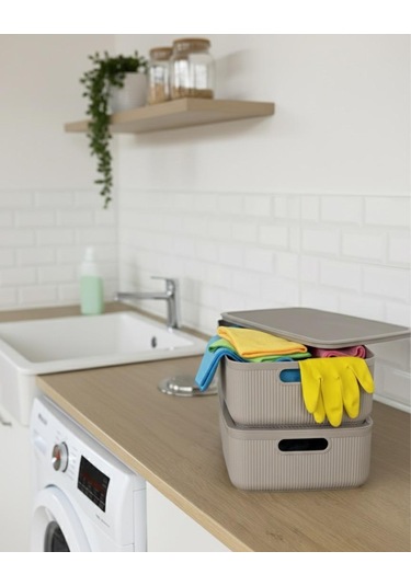 Okyanus Home Linea Smart Box Vizon 4,5 Lt 2 Adet Kapaklı Çok Amaçlı Saklama Kutusu Kahverengi