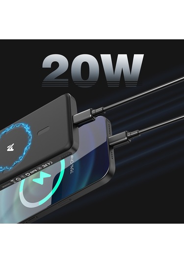 Lenyes Pw0008d Pd 20w Led Ekran Yapay Zeka Destekli Ultra İnce Wireless Powerbank 15w 5000mah Siyah Siyah