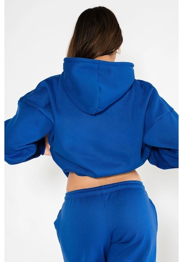 Sax Mavisi Ellore Kadın Eşofman Takımı - Baskılı Oversize Sax Mavisi