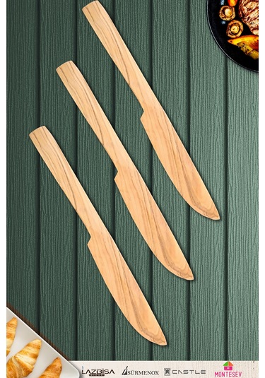 Zeytin Ağacı Ahşap Tahta Bal Reçel Kaşığı Kahvaltı Çatalı Kahvaltı Bıçağı Ynzyt-301 Kahverengi