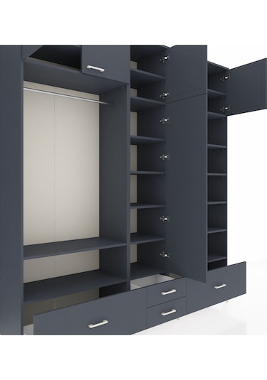 Hyperion Dolap 18 Raflı 4 Çekmeceli Tek Askılı 220x44x243 Antrasit-antrasit/antrasit Antrasıt/antrasıt