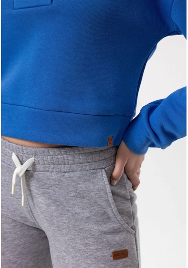 Jonas Kadın Crop Fit Kapüşonlu Sweatshirt Mavi
