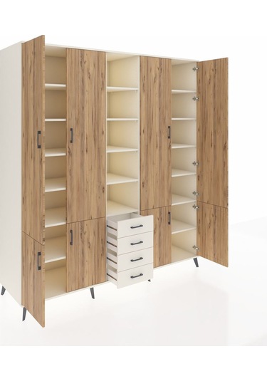 Kronos Dolap 17 Raflı 4 Çekmeceli 8 Kapaklı 220x59x243 Aytaşı-çam/aytaşı Atlas Çam/aytası