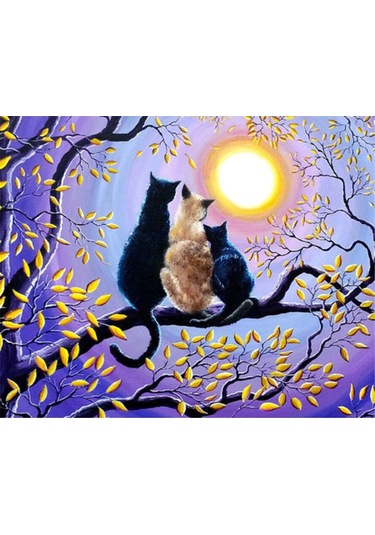 Padalink Kedi Ağaç Desenli 30x40cm Tam Taşlı Diamond Painting, Canvas Malzeme, Tam Gereç Setiyle Dıy Boyama Diğer