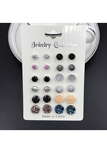 Samdoo 12 Çift Renkli Taşlı Minimalist Küpe Seti - Güzellik Ve Tarz İçin Moda Aksesuarı Diğer