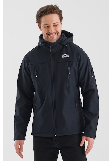 Çıkartılabilen Fermuarlı Kapüşon Cepli İçi Polarlı Su Geçirmez Softshell Erkek Mont Lacivert Lacivert